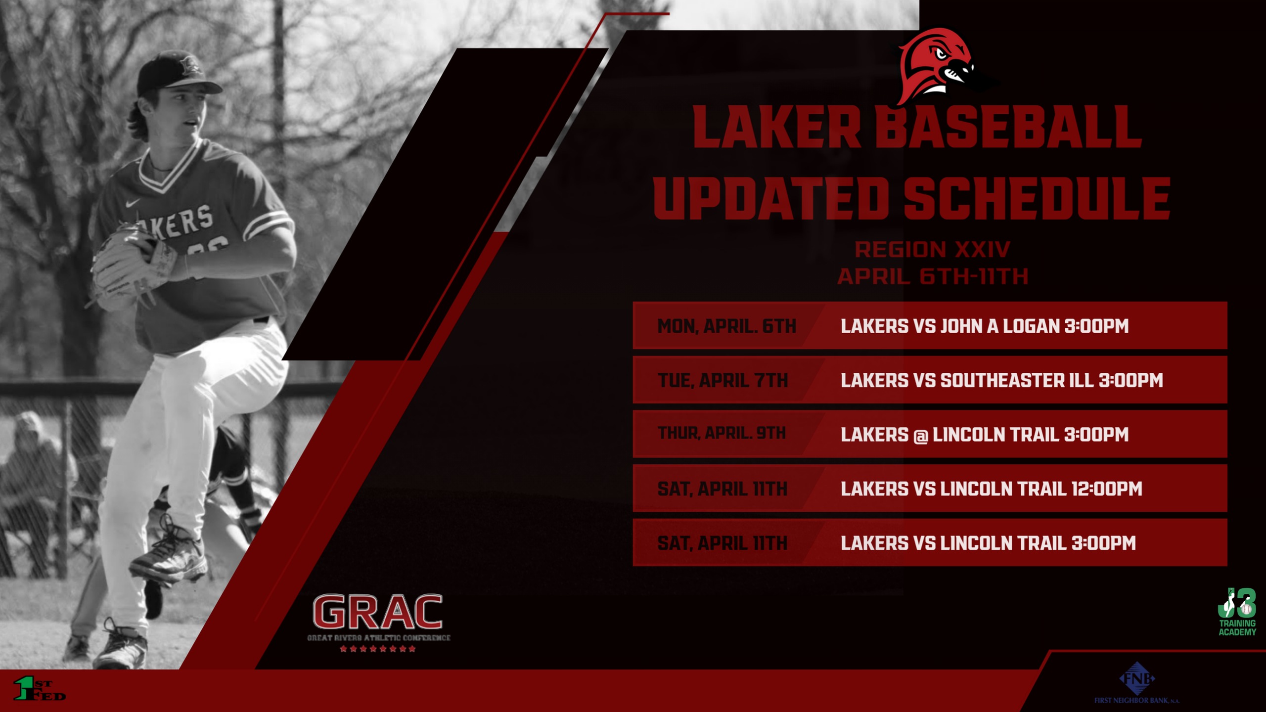 Busy a week for Laker Baseball as they have 5 GRAC games scheduled with 4 to be played at Laker Baseball Field