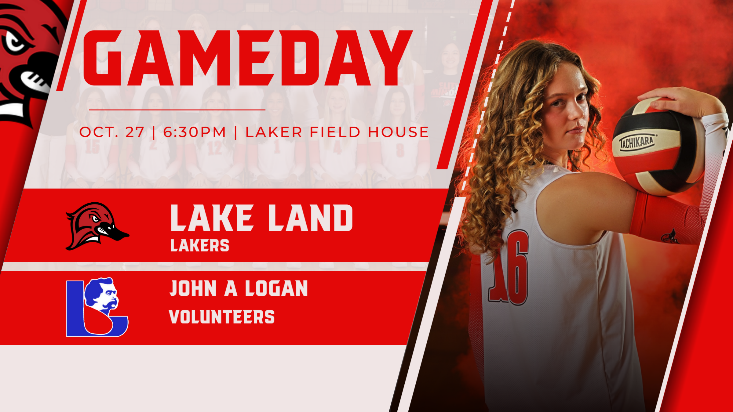 Lakers welcome the Volunteers of John A Logan for a GRAC sports volleyball match at Laker Field House