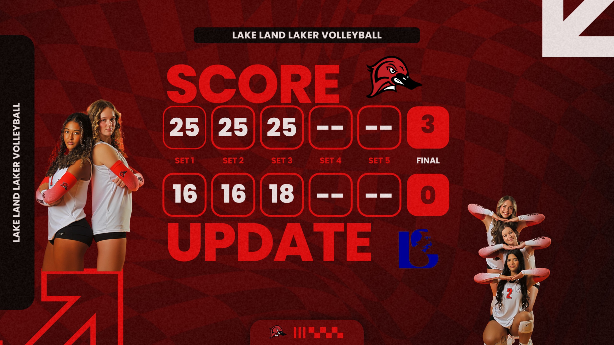 Lakers beat the Volunteers of John A Logan in 3 sets in the Laker Field House
